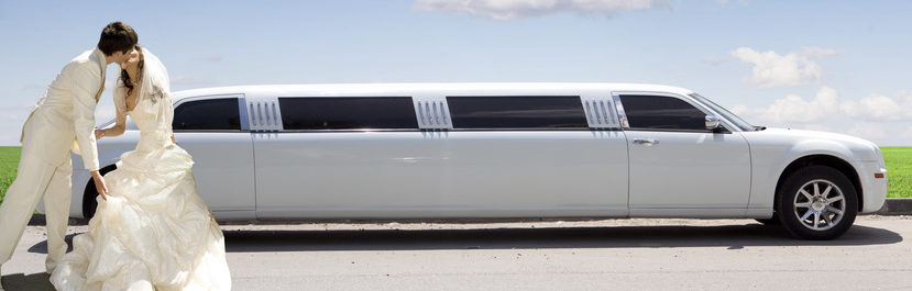 Couple in front of limousine