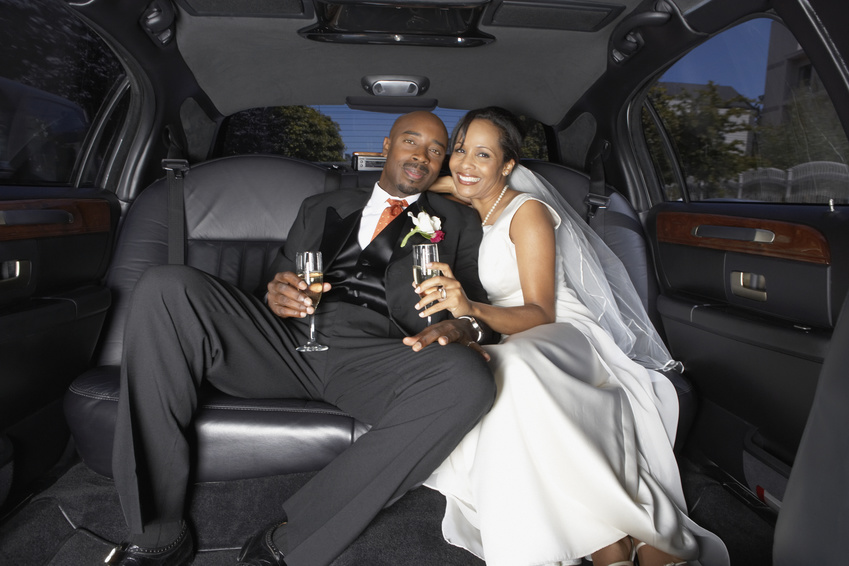 Couple inside limousine